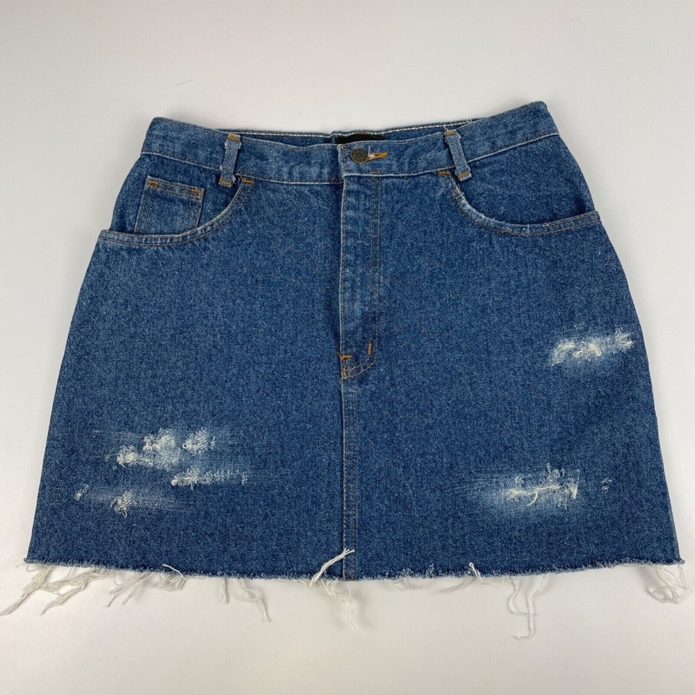 Vintage Sunbelt Sportswear Size L Raw Hem Mini Skirt Made in USA Medium Wash